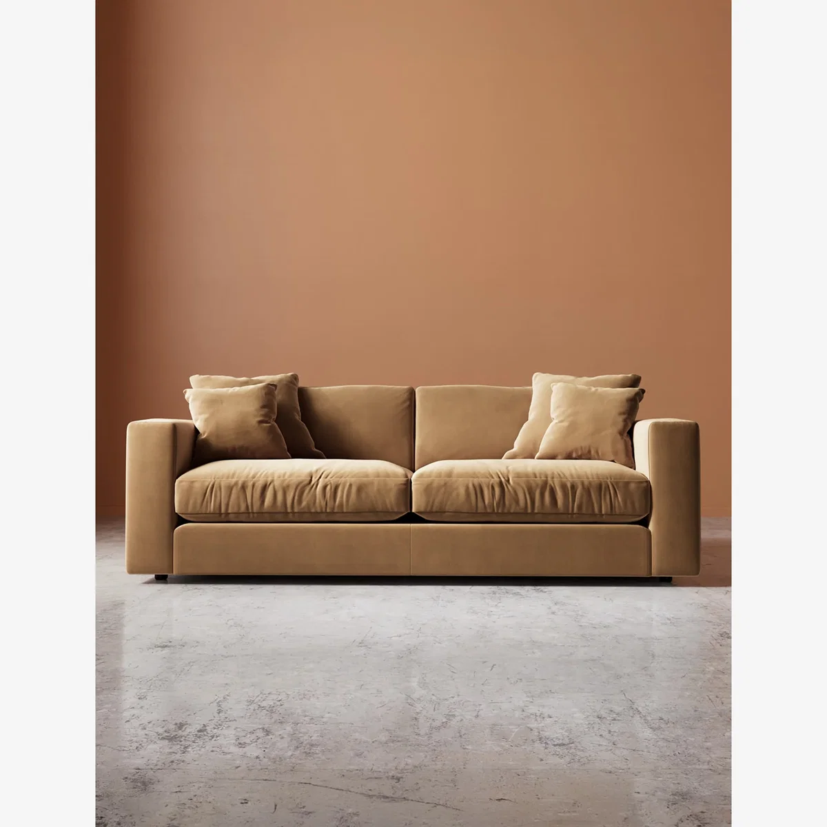Swoon Easy Velvet 3 Seater Sofa Tan – image 1