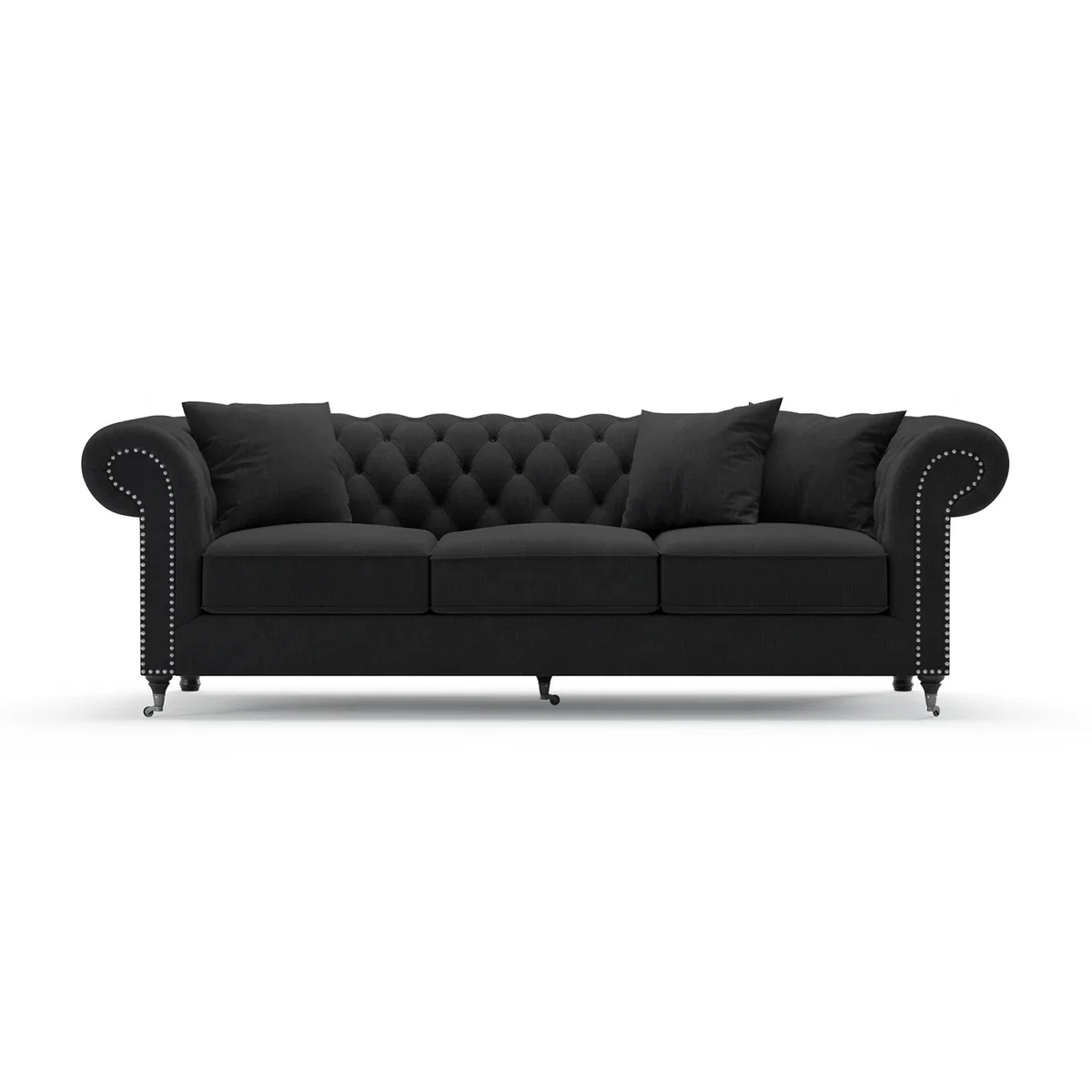 Kensington Chesterfield Black Linen 3 Seater Sofa – image 4