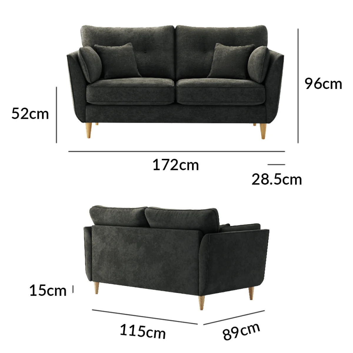 Capri Anthracite Chenille Fabric 2 Seater Sofa – image 8