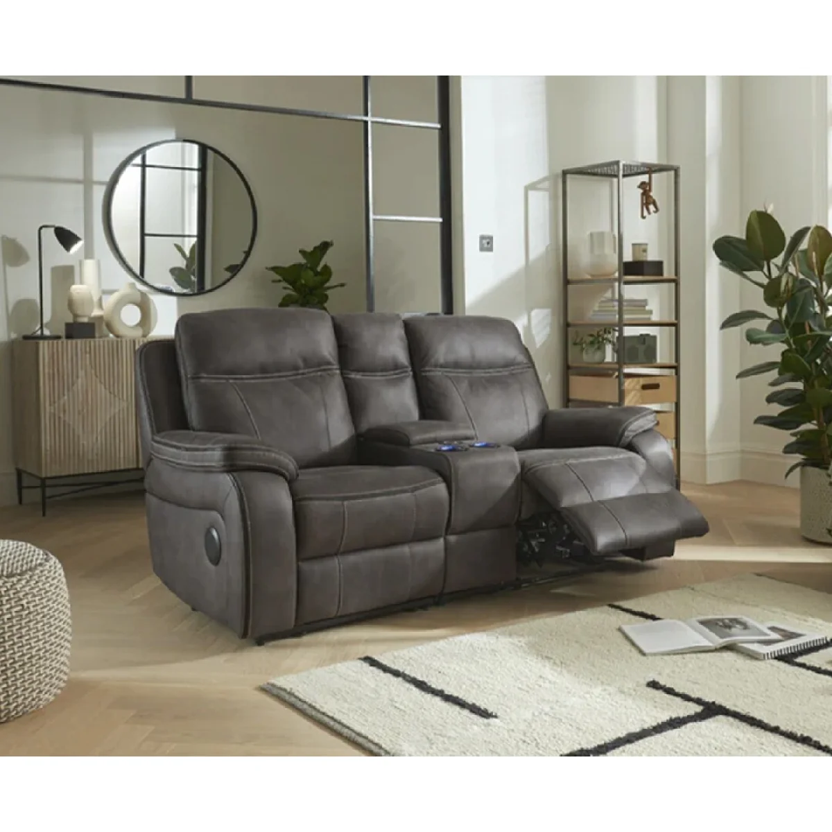 Hanson Graphite Fabric 2 Seater Recliner Sofa with Media Console – image 2