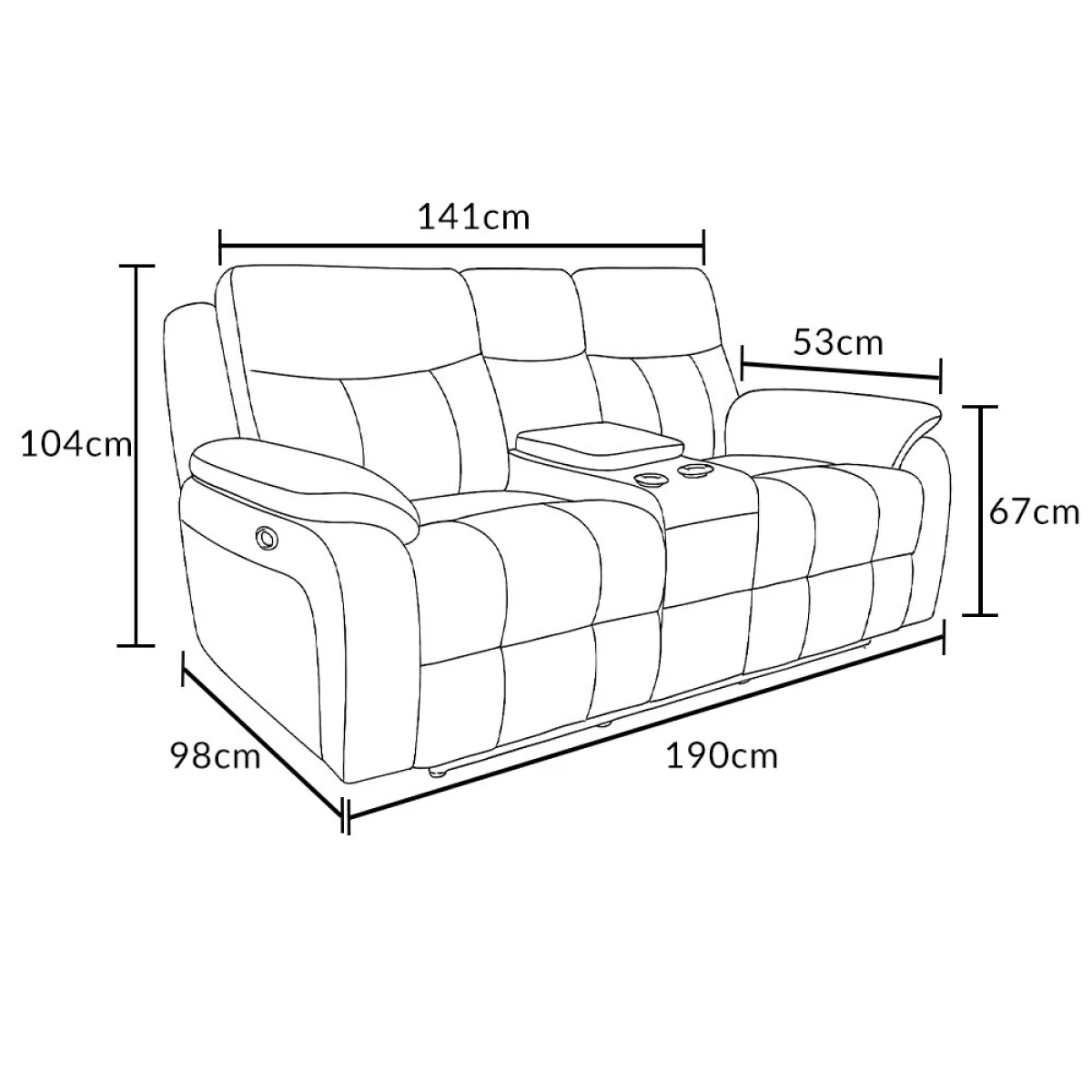 Hanson Graphite Fabric 2 Seater Recliner Sofa with Media Console – image 12