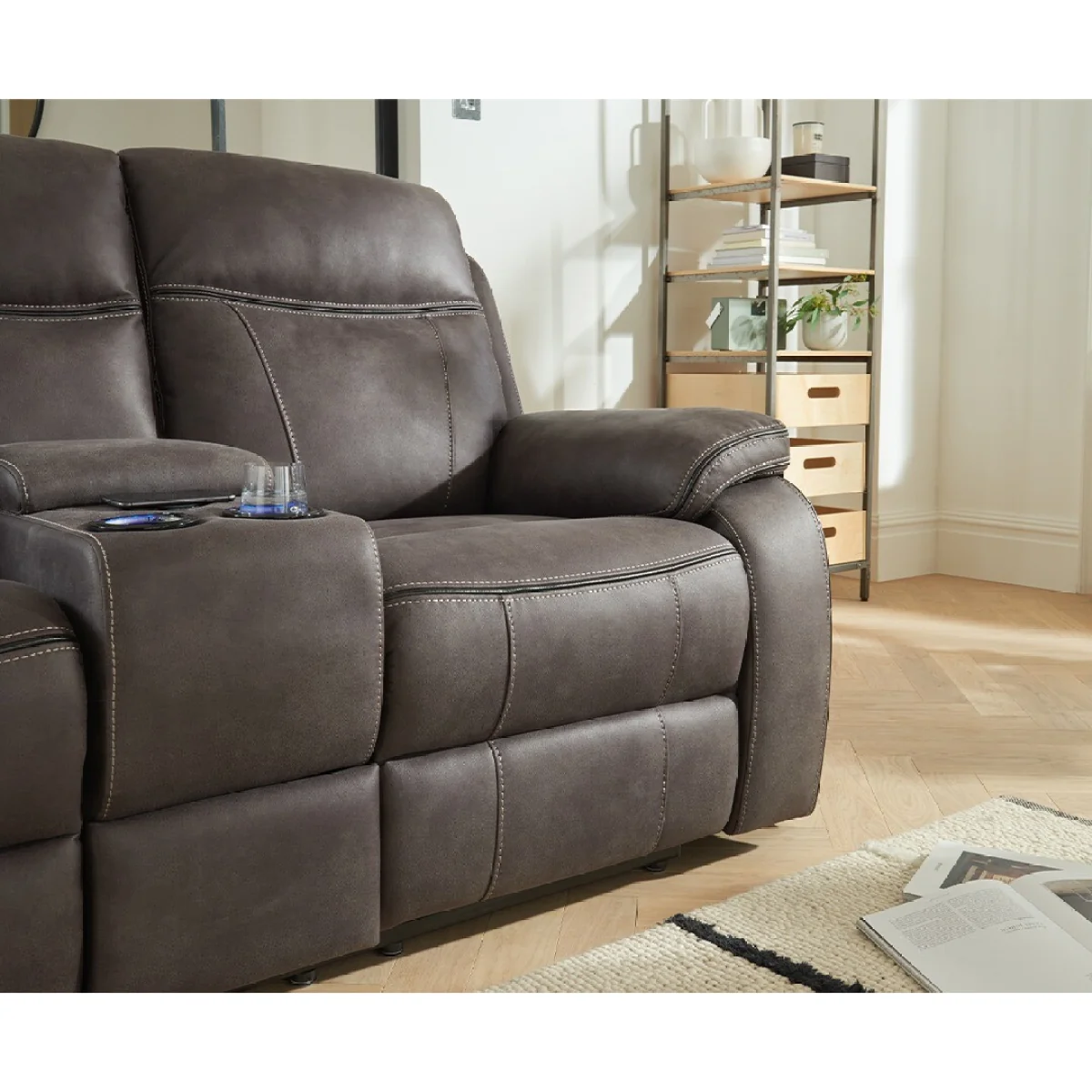 Hanson Graphite Fabric 2 Seater Recliner Sofa with Media Console – image 3