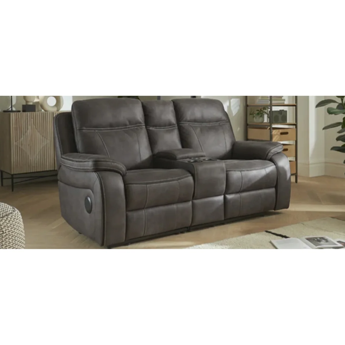 Hanson Graphite Fabric 2 Seater Recliner Sofa with Media Console – image 4