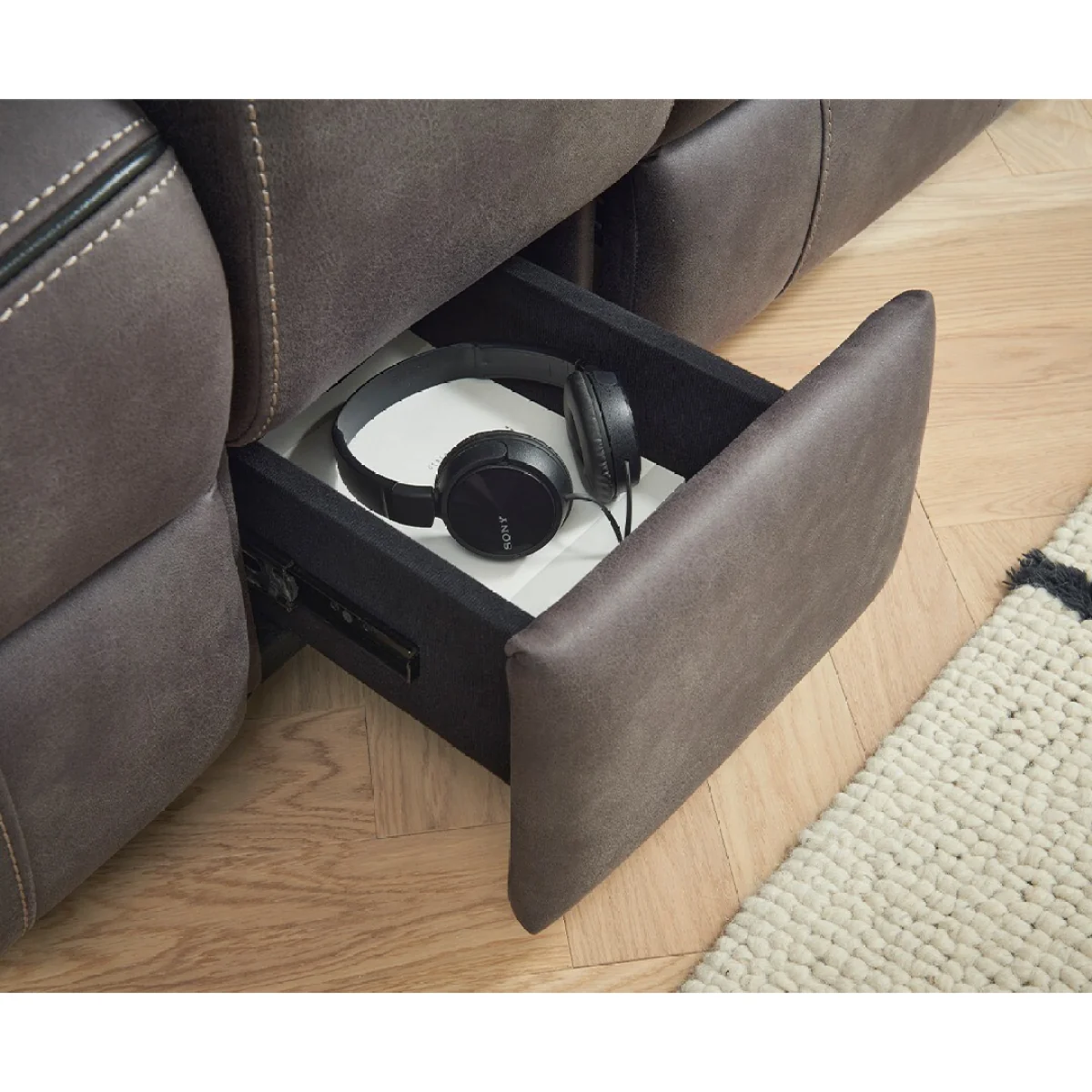 Hanson Graphite Fabric 2 Seater Recliner Sofa with Media Console – image 8