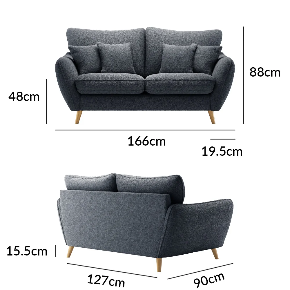Palma Navy Chenille Fabric 2 Seater Sofa – image 8