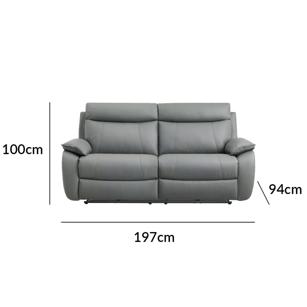 Baltimore Dark Grey Leather 3 Seater Recliner Sofa – image 12