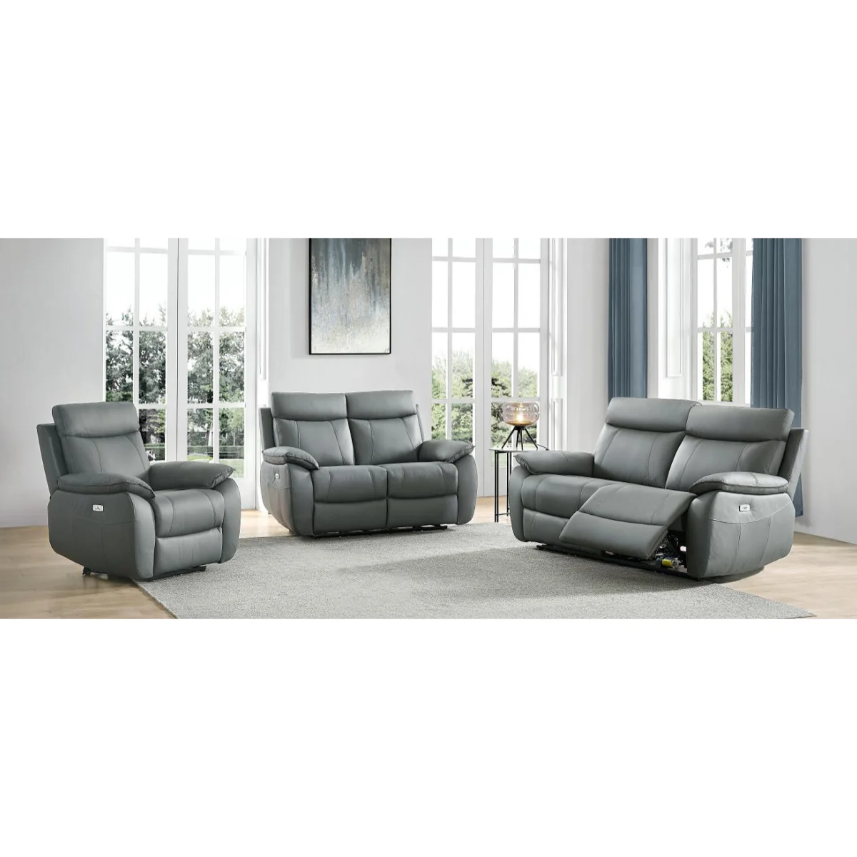 Baltimore Dark Grey Leather 3 Seater Recliner Sofa – image 10