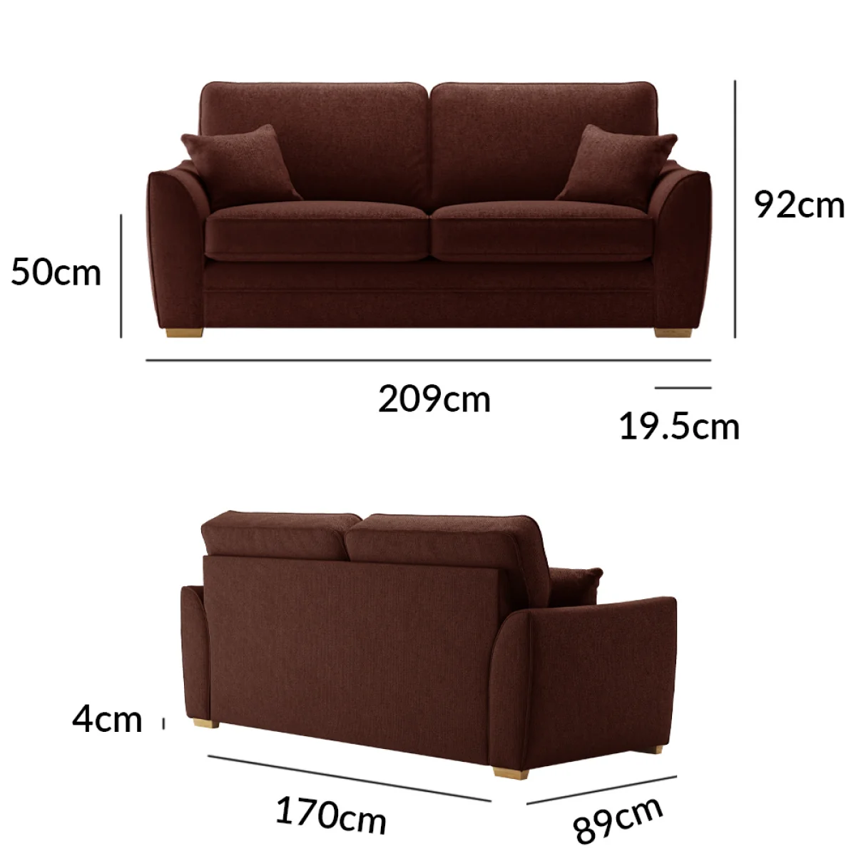 Bella Rustic Fabric 3 Seater Sofa – image 9