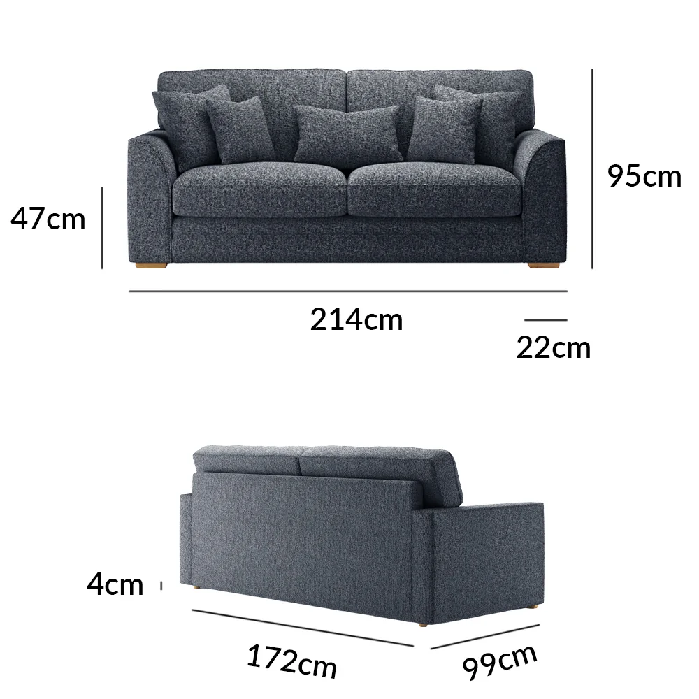 Jasper Navy Chenille Fabric 3 Seater Sofa – image 8
