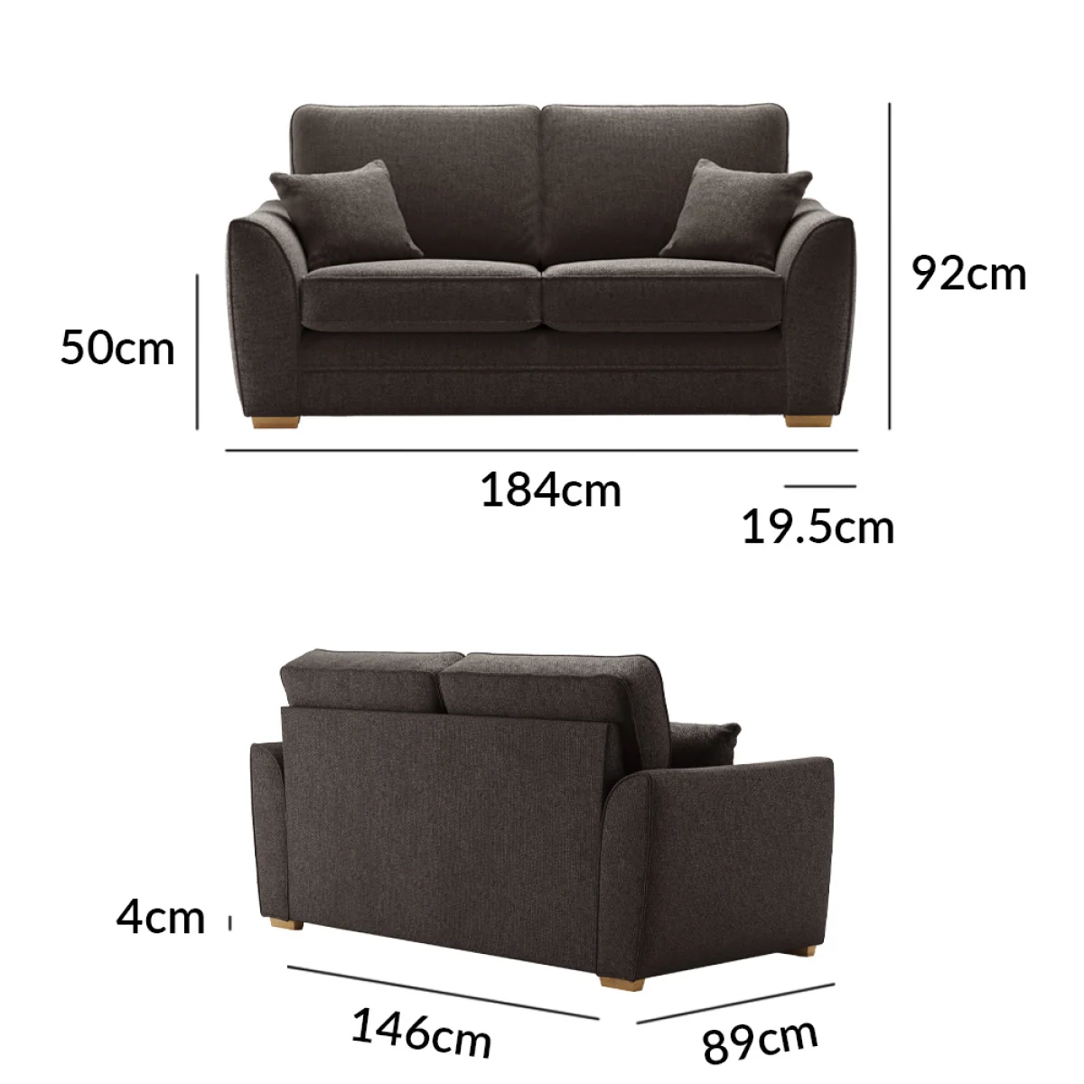 Bella Chocolate Fabric 2 Seater Sofa – image 9
