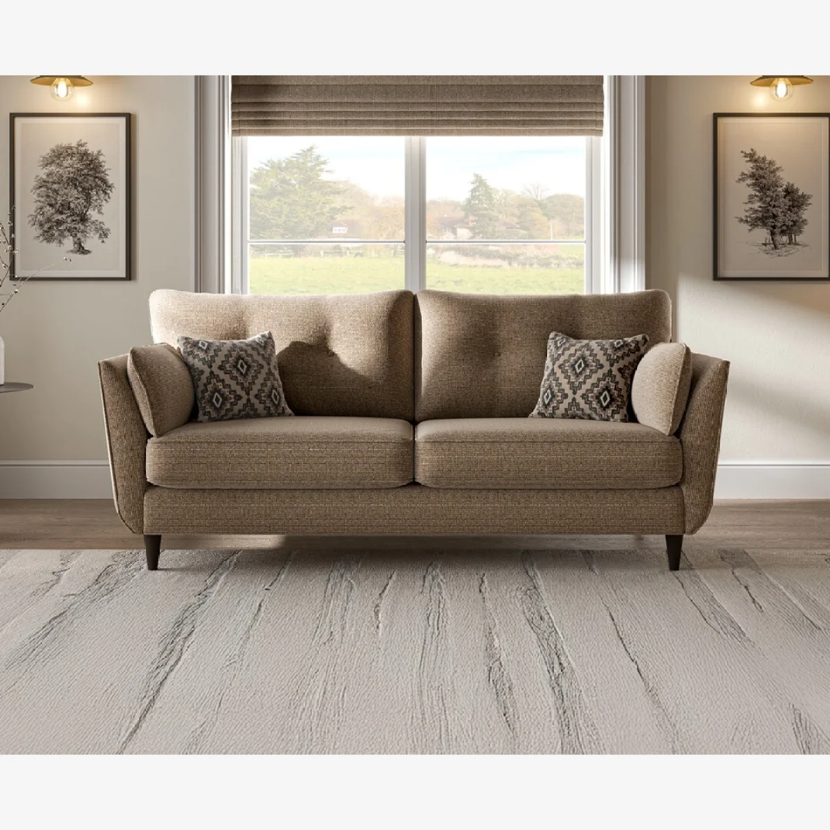 Capri Caramel Fabric 3 Seater Sofa