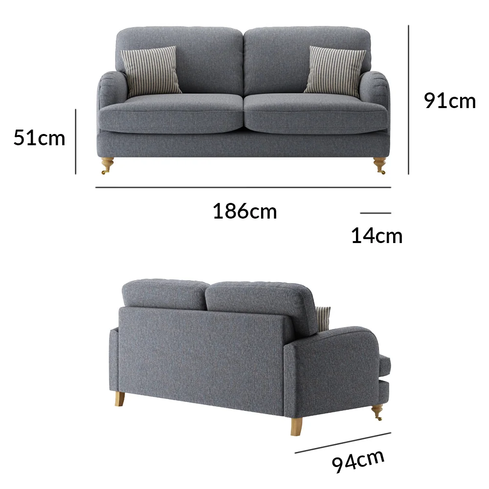 Chilworth Navy Fabric 3 Seater Sofa with Navy Cushions – image 12