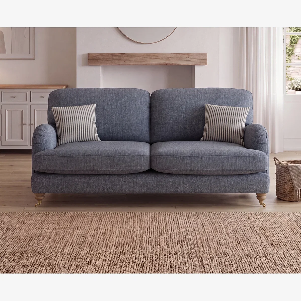 Chilworth Navy Fabric 3 Seater Sofa with Navy Cushions – image 1