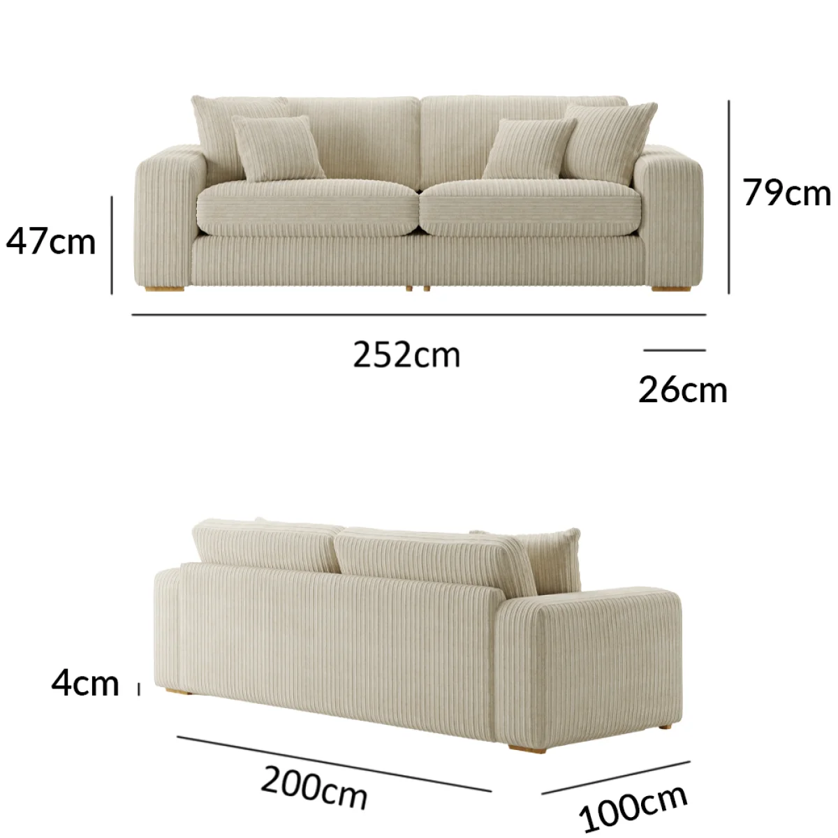 Milan Stone Fabric 4 Seater Sofa – image 8