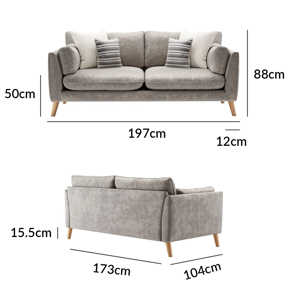 Palermo Silver Chenille Fabric 3 Seater Sofa – image 2