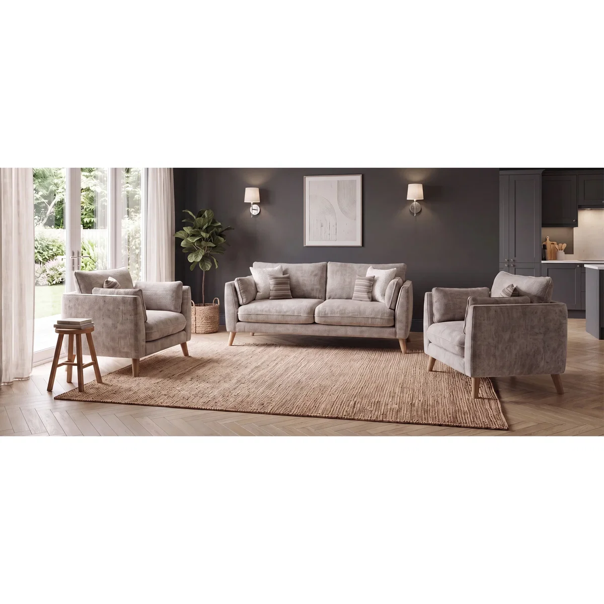 Palermo Silver Chenille Fabric 3 Seater Sofa – image 9
