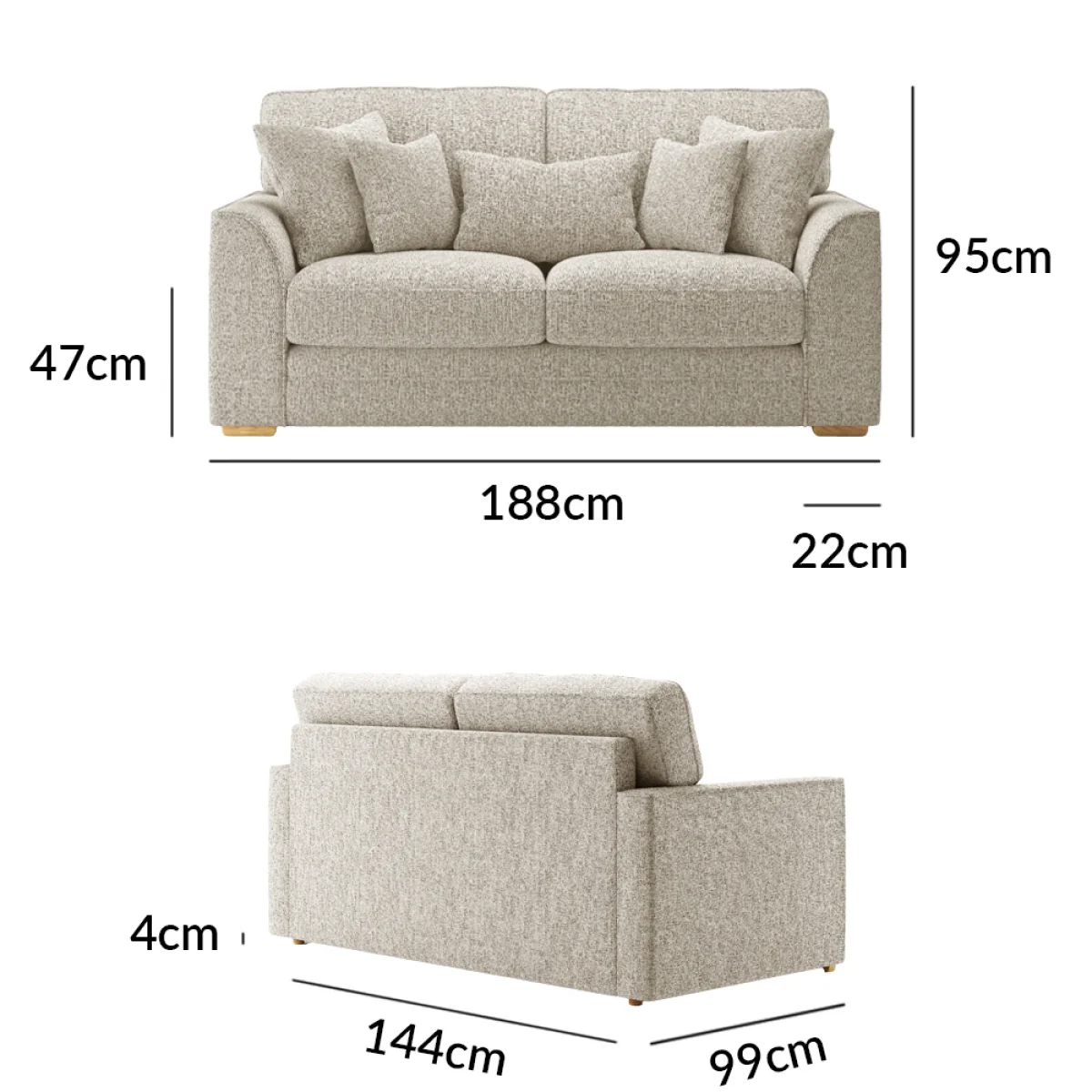 Jasper Natural Chenille Fabric 2 Seater Sofa – image 9