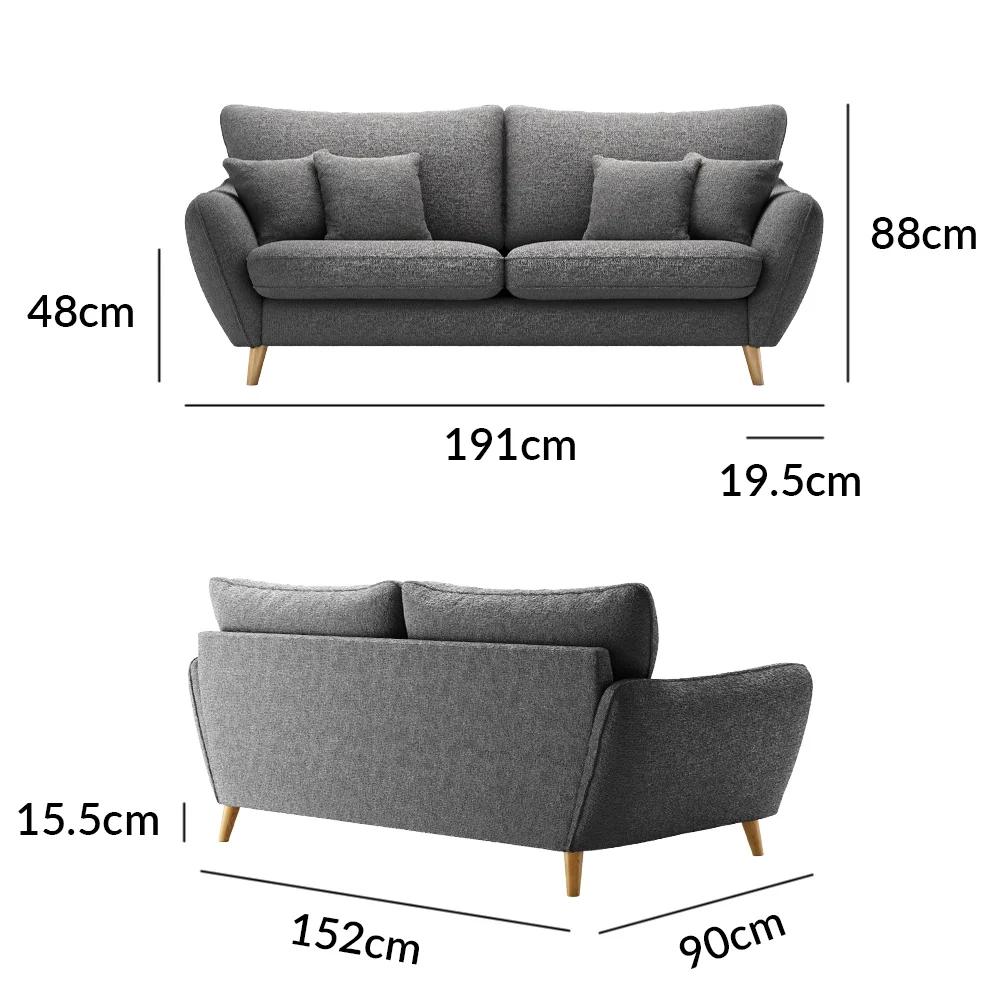 Palma Charcoal Chenille Fabric 3 Seater Sofa – image 9