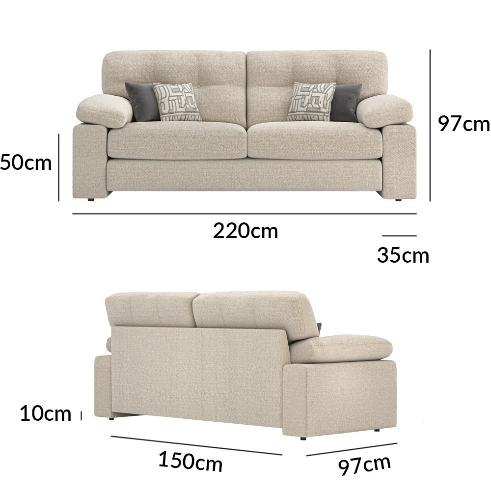 Helston Ivory Fabric 3 Seater Sofa – image 12
