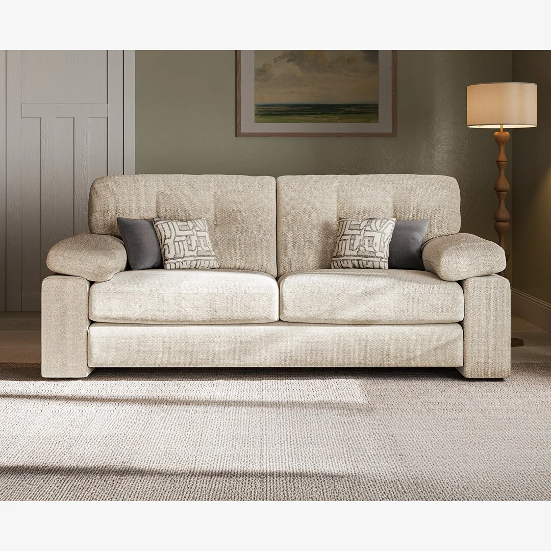 Helston Ivory Fabric 3 Seater Sofa – image 1