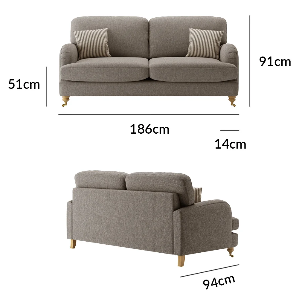 Chilworth Grey Fabric 3 Seater Sofa with Grey Cushions – image 12