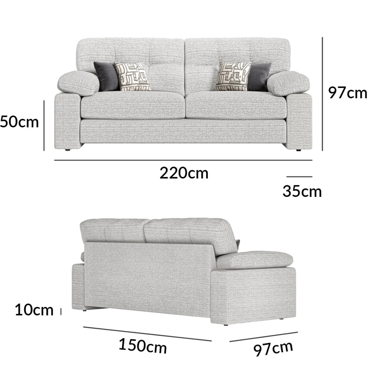 Helston Silver Fabric 3 Seater Sofa – image 12