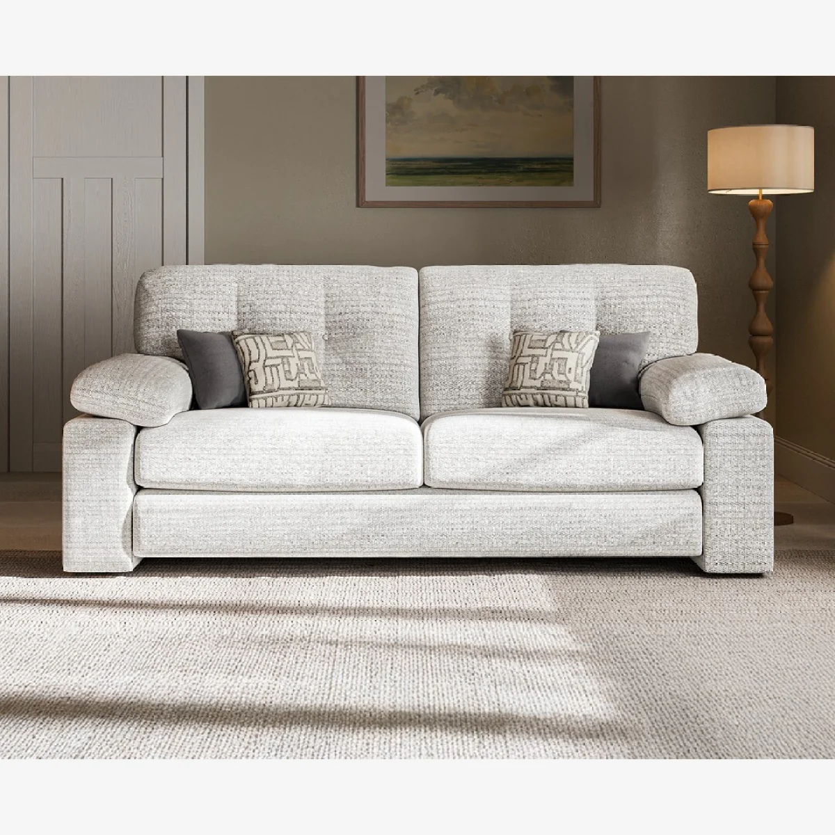 Helston Silver Fabric 3 Seater Sofa – image 1