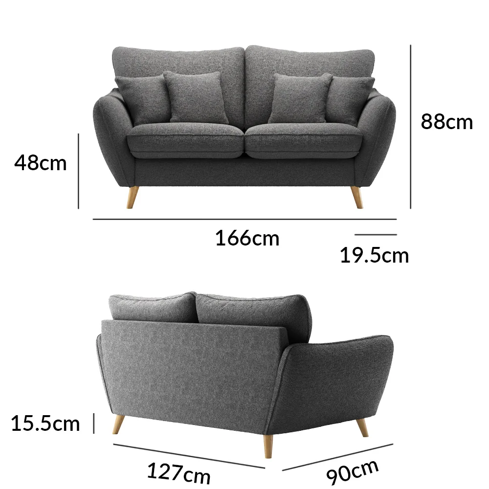 Palma Charcoal Chenille Fabric 2 Seater Sofa – image 8