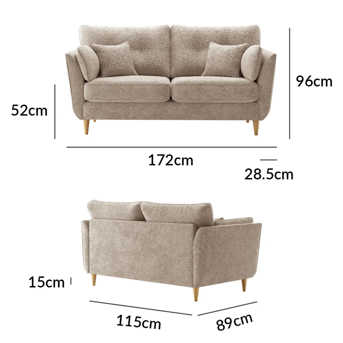 Capri Latte Boucle Fabric 2 Seater Sofa – image 8