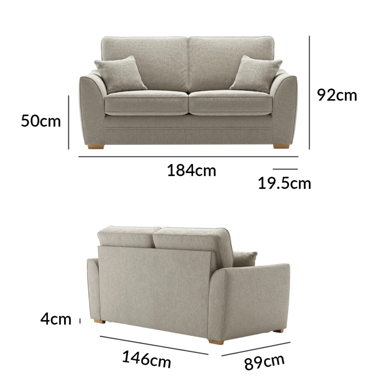 Bella Stone Fabric 2 Seater Sofa – image 9
