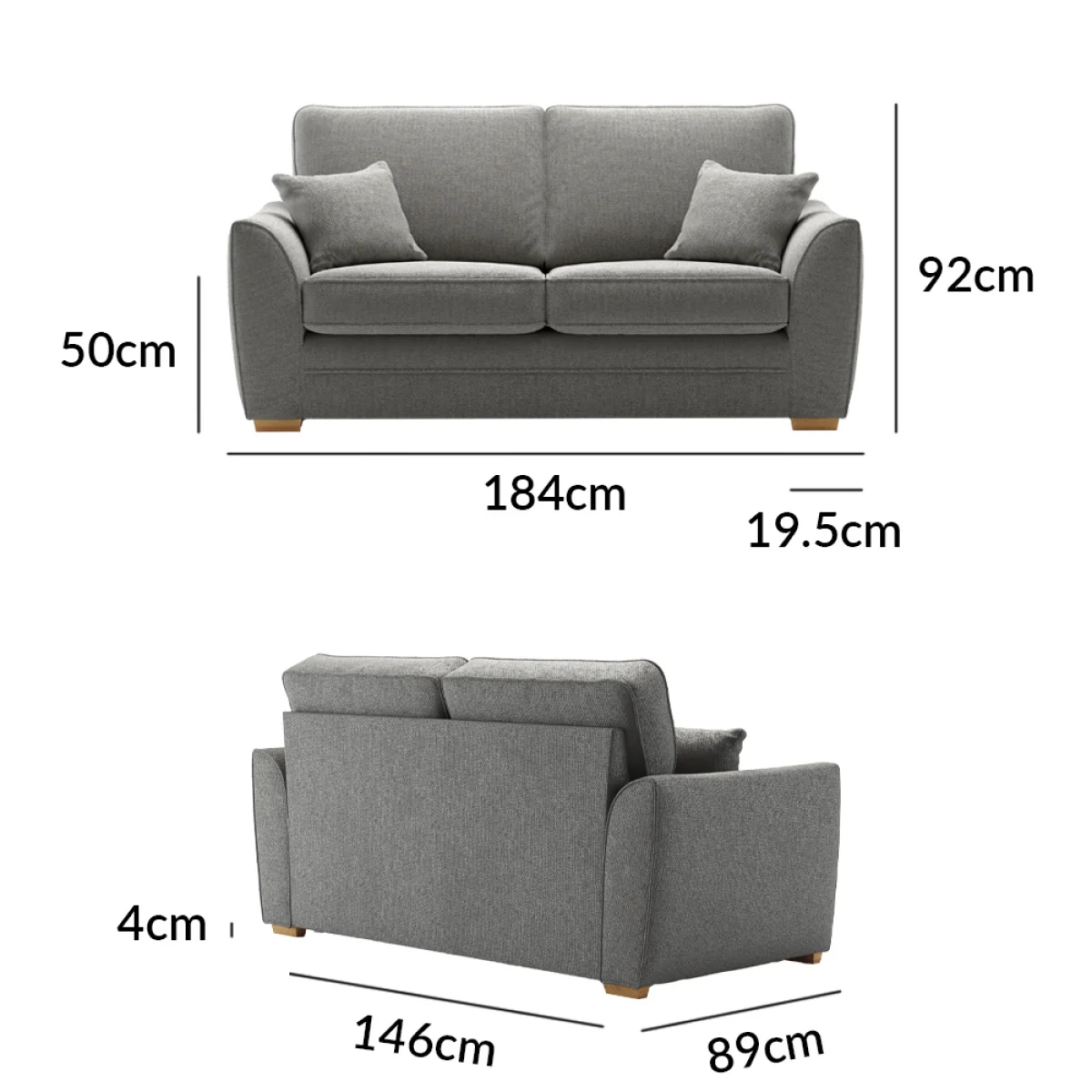 Bella Grey Fabric 2 Seater Sofa – image 9