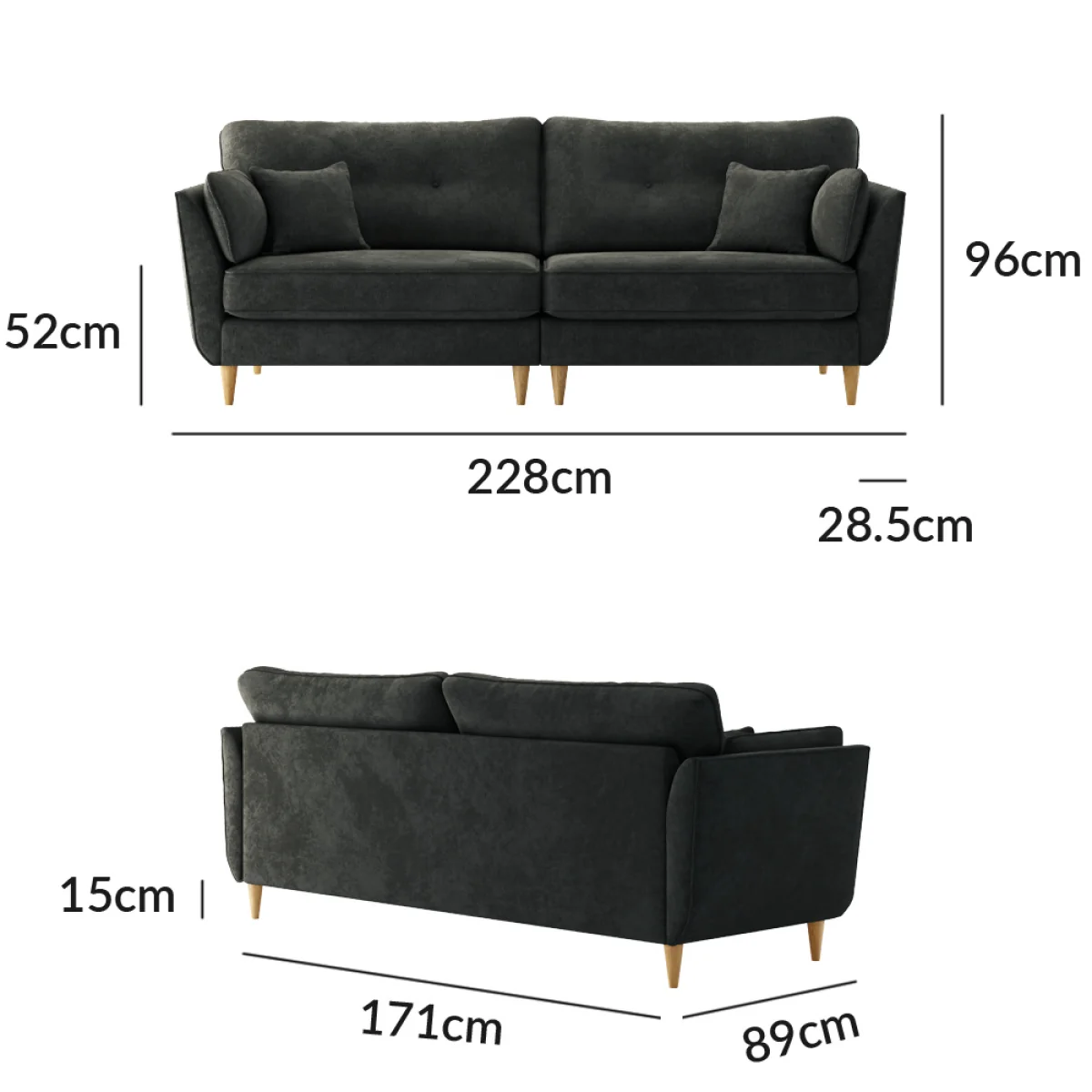 Capri Anthracite Chenille Fabric 4 Seater Sofa – image 8
