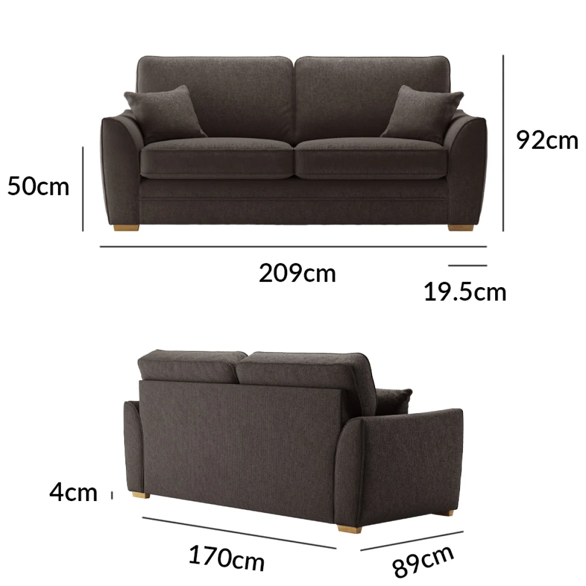 Bella Chocolate Fabric 3 Seater Sofa – image 9