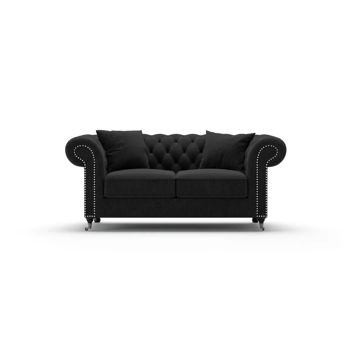 Kensington Chesterfield Black Linen 2 Seater Sofa – image 4