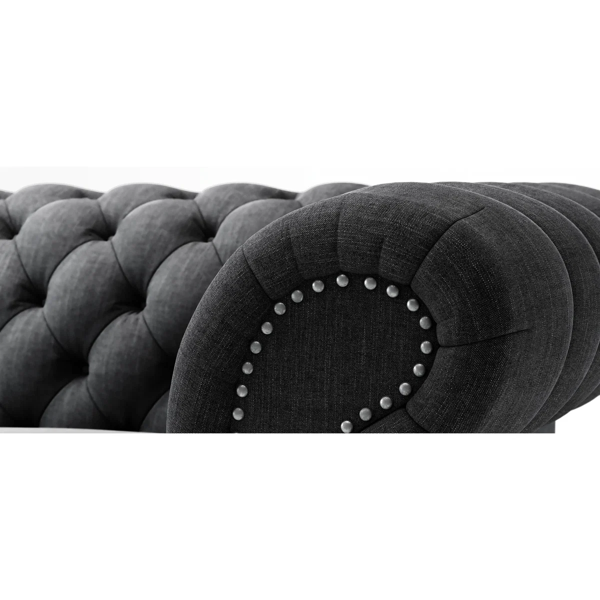 Kensington Chesterfield Black Linen 2 Seater Sofa – image 8