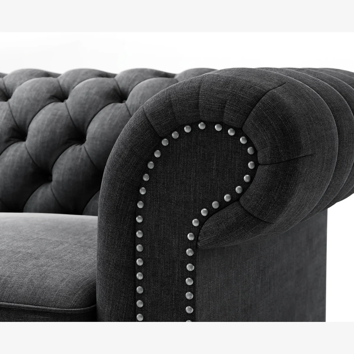 Kensington Chesterfield Black Linen 2 Seater Sofa – image 1