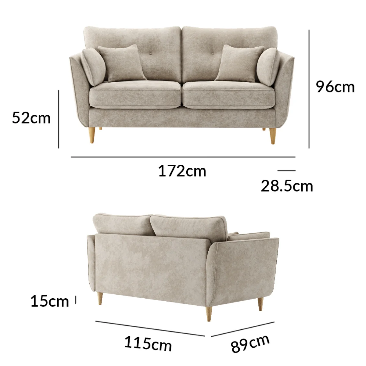 Capri Linen Chenille Fabric 2 Seater Sofa – image 9
