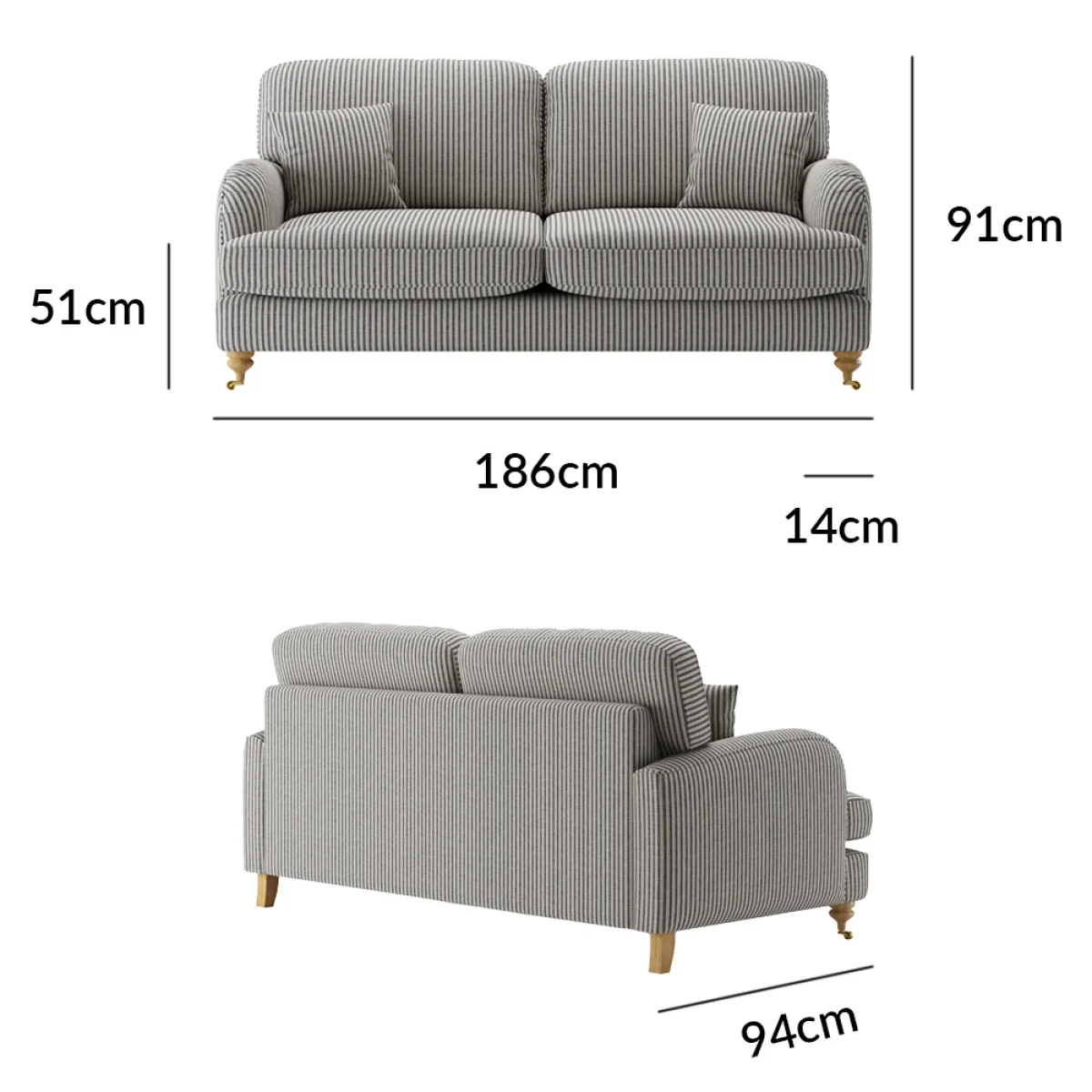 Chilworth Cove Navy Striped Fabric 3 Seater Sofa – image 9