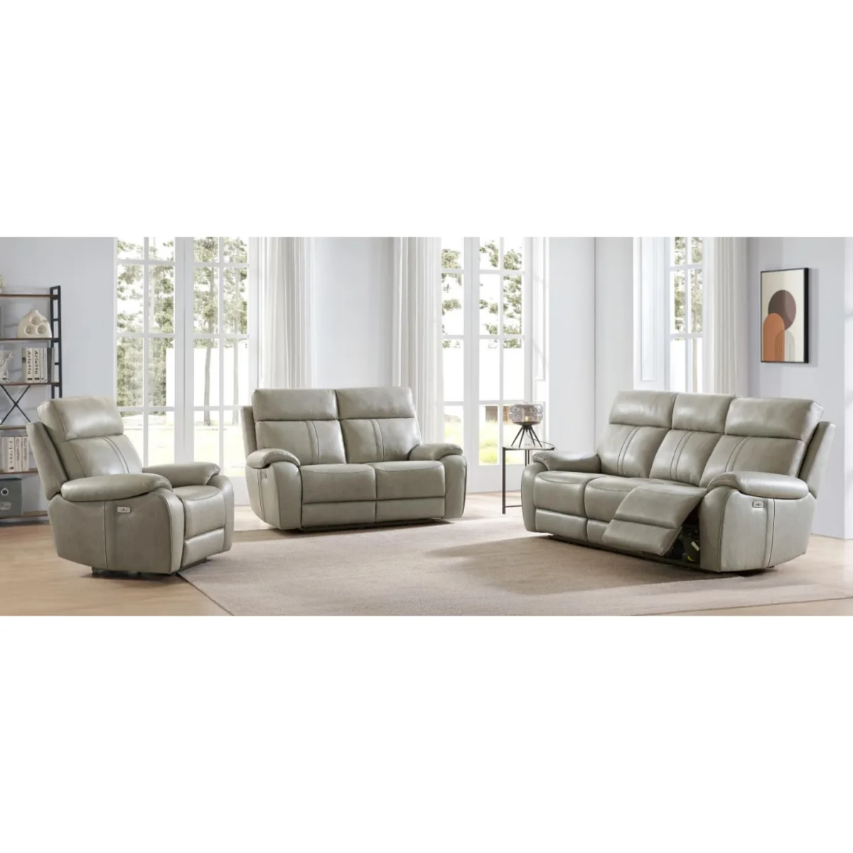 Cooper Light Grey Leather 2 Seater Recliner Sofa – image 12