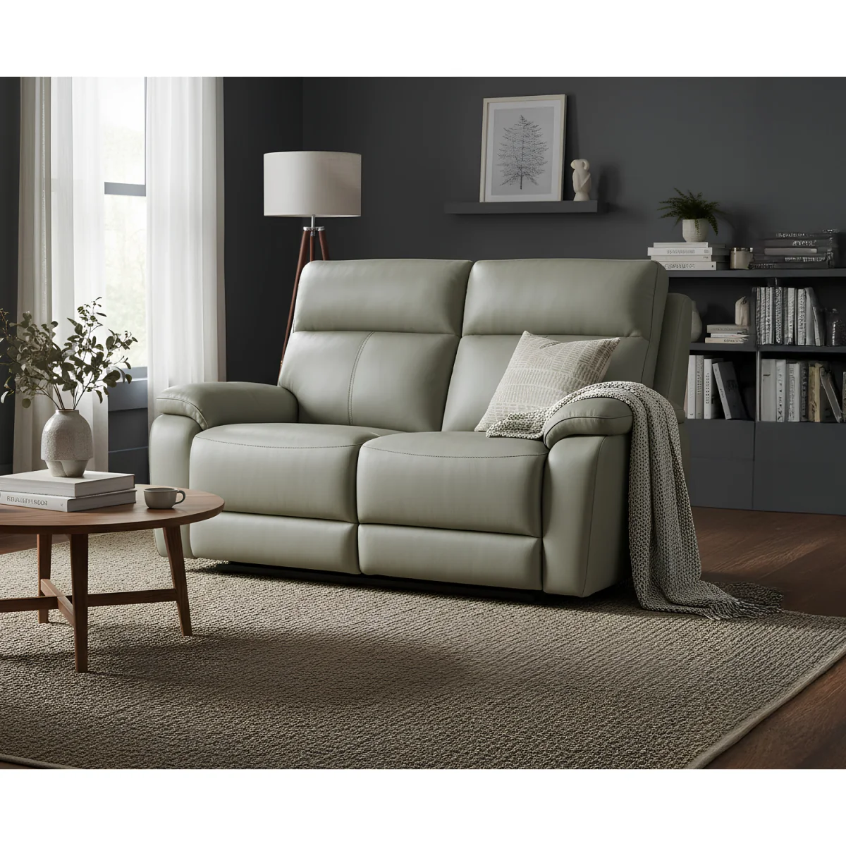 Cooper Light Grey Leather 2 Seater Recliner Sofa – image 9
