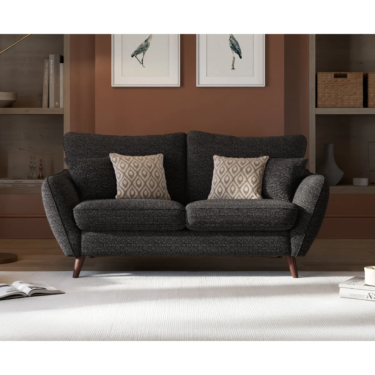 Palma Charcoal Chenille Fabric 2 Seater Sofa – image 2