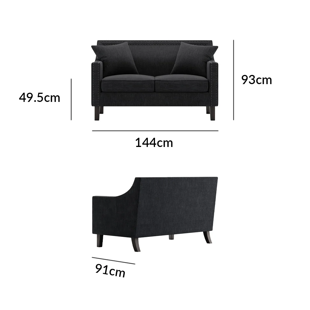 Chartwell Black Linen 2 Seater Sofa – image 10