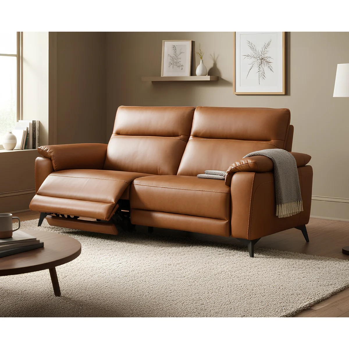 Sinclair Cognac Leather 3 Seater Recliner Sofa – image 2