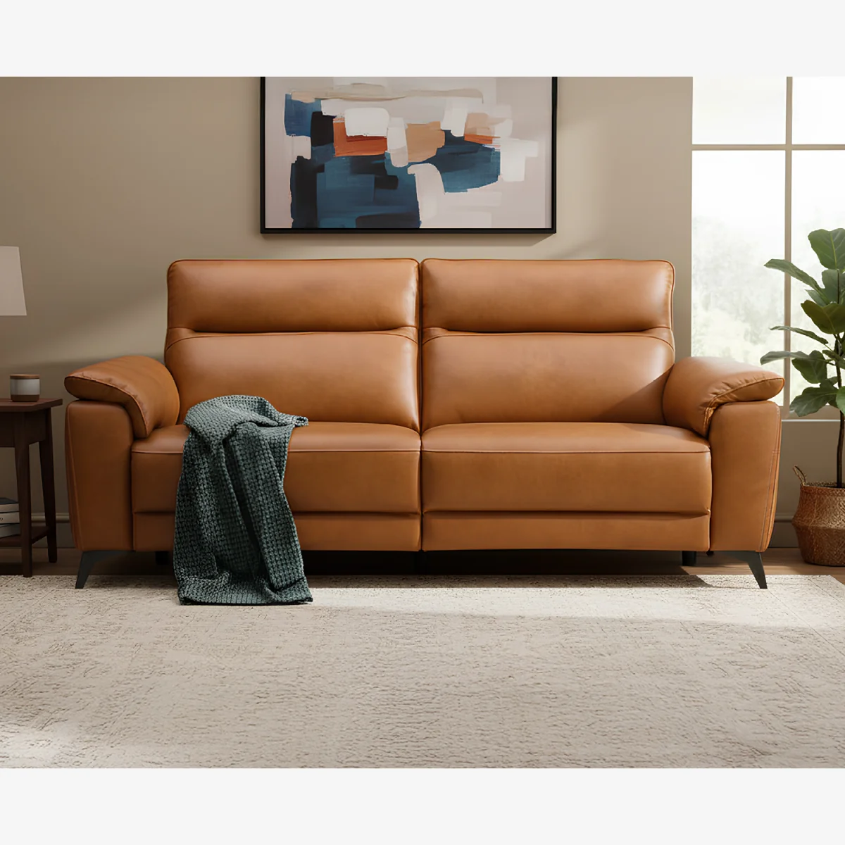 Sinclair Cognac Leather 3 Seater Recliner Sofa – image 1