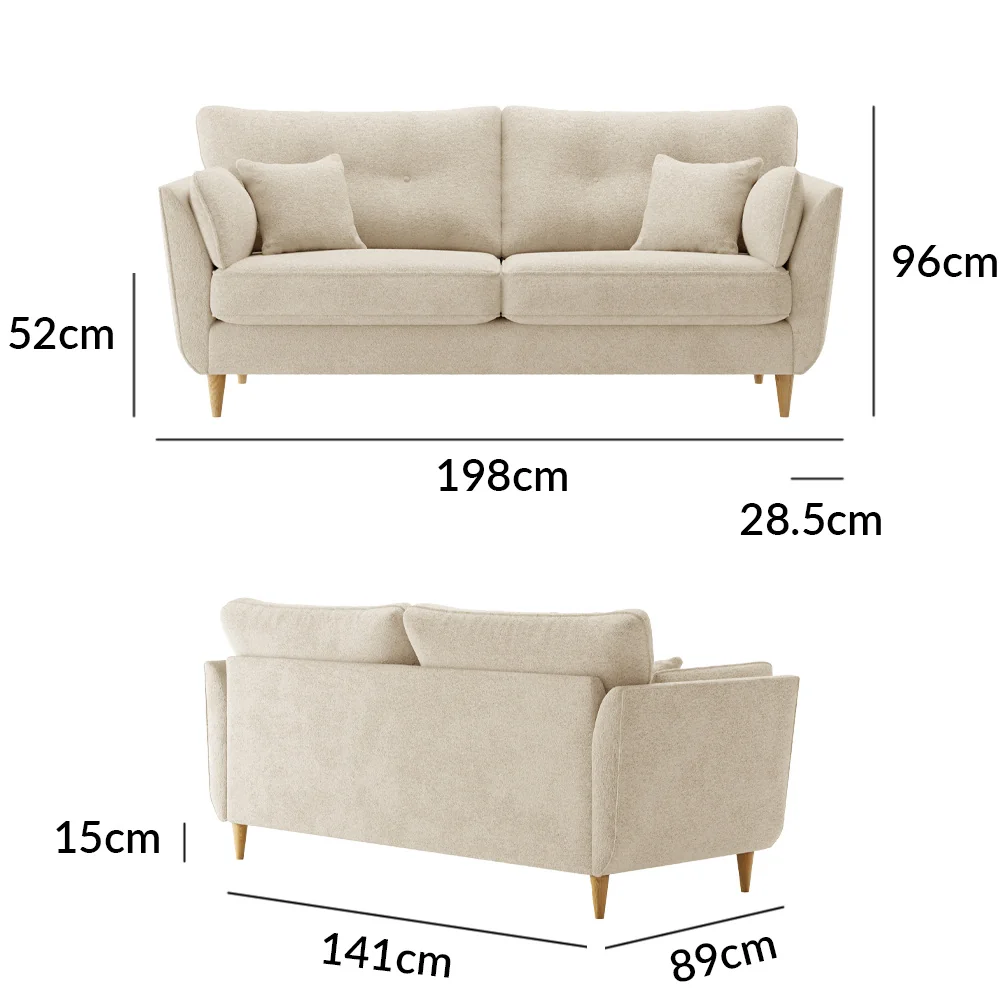 Capri Natural Boucle Fabric 3 Seater Sofa – image 8