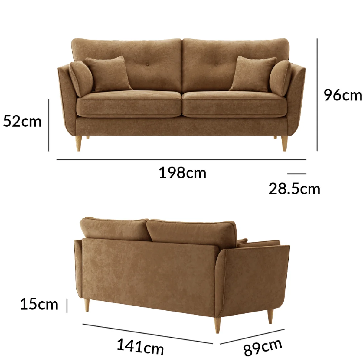 Capri Almond Fine Chenille Fabric 3 Seater Sofa – image 8