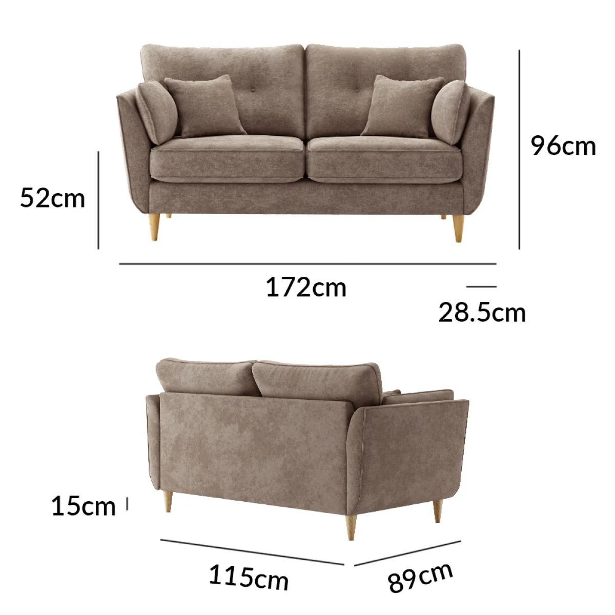 Capri Latte Chenille Fabric 2 Seater Sofa – image 9