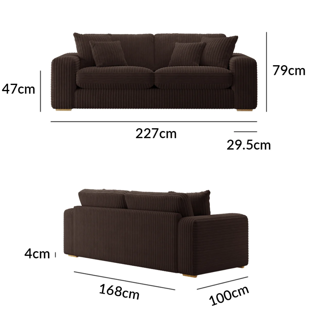 Milan Chocolate Fabric 3 Seater Sofa – image 9