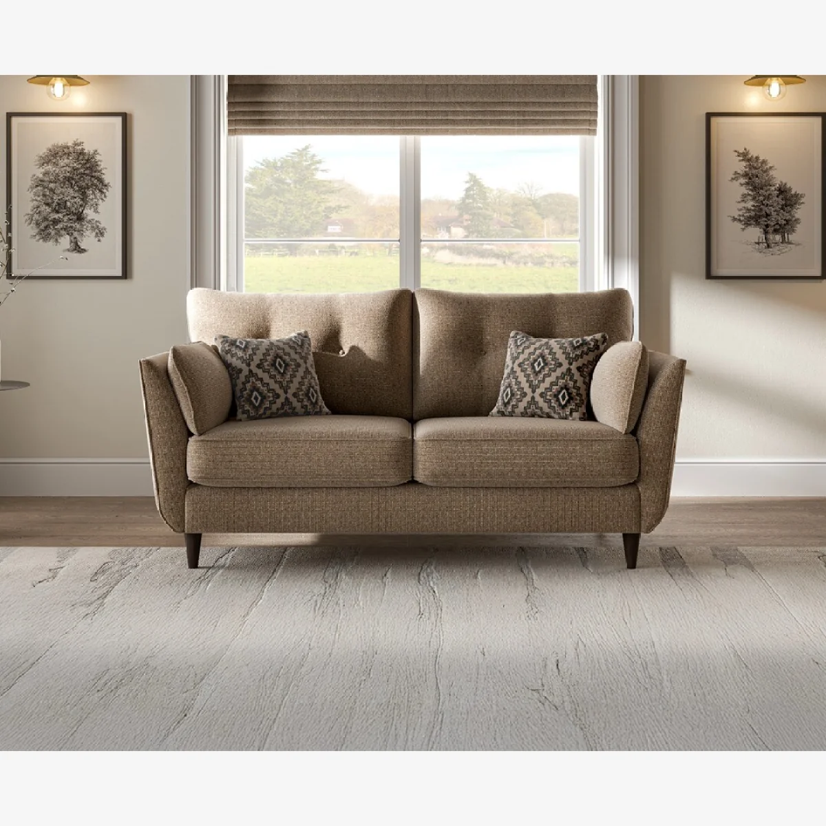 Capri Caramel Fabric 2 Seater Sofa
