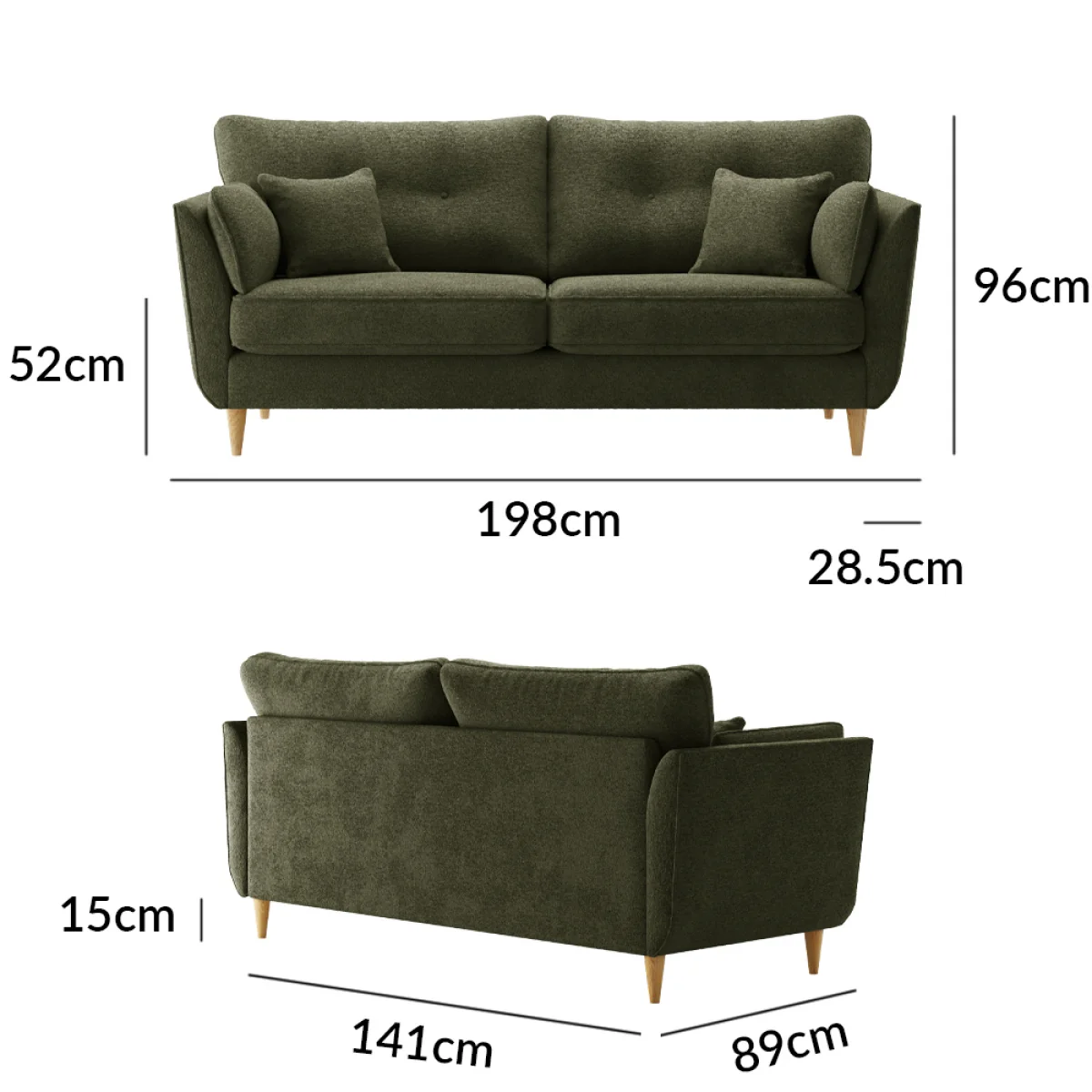 Capri Emerald Boucle Fabric 3 Seater Sofa – image 8